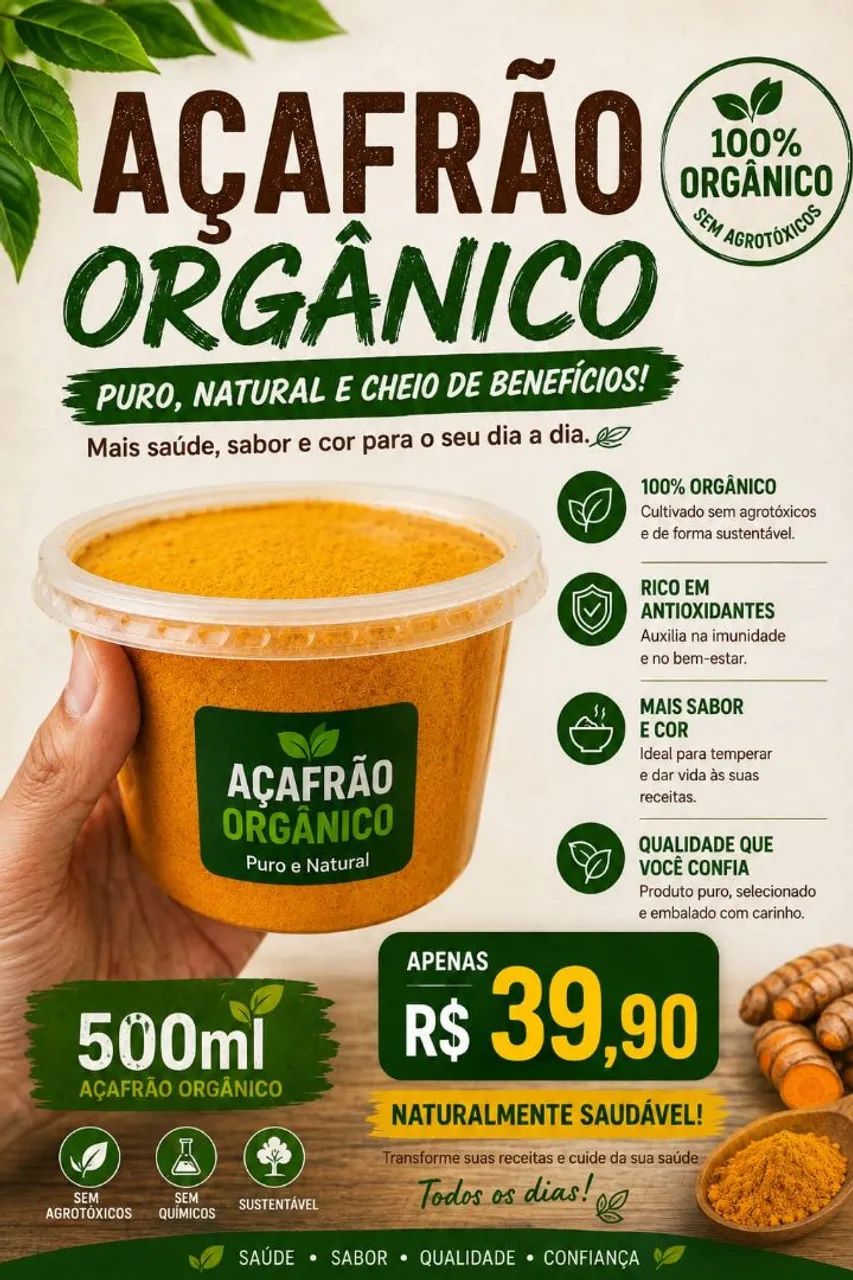 Açafrão cúrcuma puro organico 500 ml