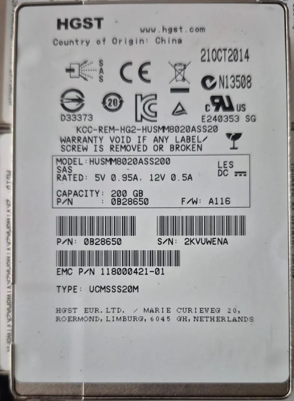 Ssd hgst 200gb sas pn 0b28650
