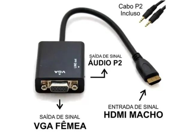 Conversor Vga C/ Audio P2 P/ Hdmi Full Hd Vga hdmi - Foto 3