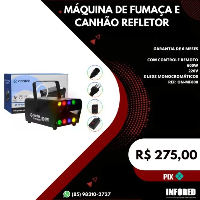 Máquina de Fumaça e Canhão Refletor - R$ 275,00