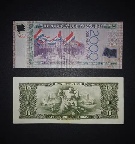 Cedula 10 cruzeiros carimbo 2000 guaranies  - Foto 2