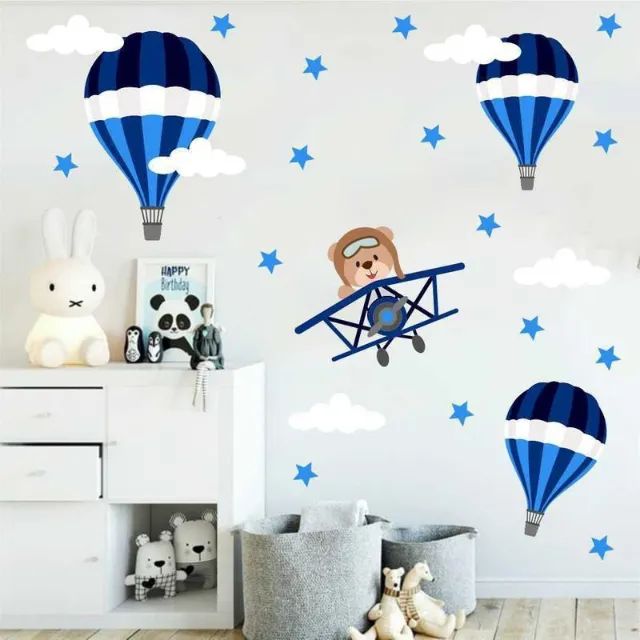 Adesivo de Parede Ursinho Aviador para decoração de quarto Infantil/Criança/Bebê