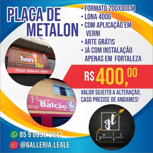 Placa de Metalon 200x80 lona 440g com verniz e instalação