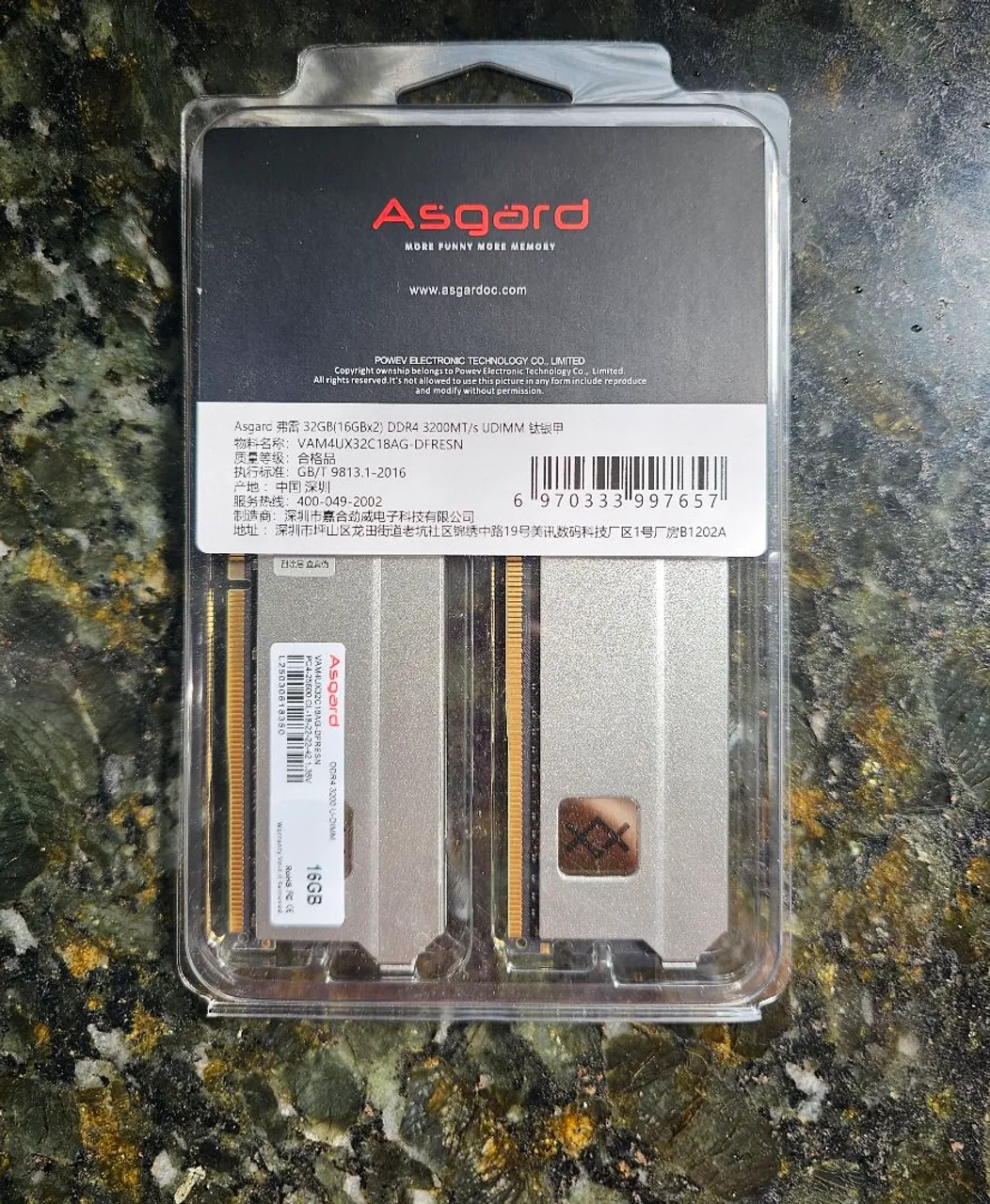Lacrado memória RAM Asgard 32GB (2x16GB) DDR4 3200Mhz