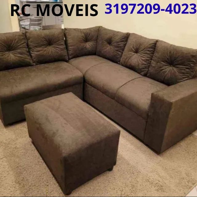 Sofá de Canto Sandero + Puff | Suede + D33 Direto da Fábrica