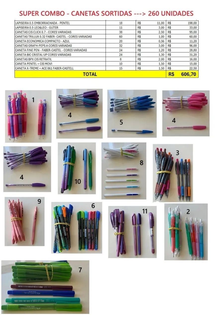 260 unidades PROMOÇÃO!!! Canetas e Lapiseiras - COLORIDAS e SORTIDAS