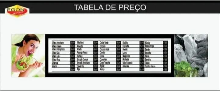 TABELA DE PREÇO PARA HORTIFRUTI