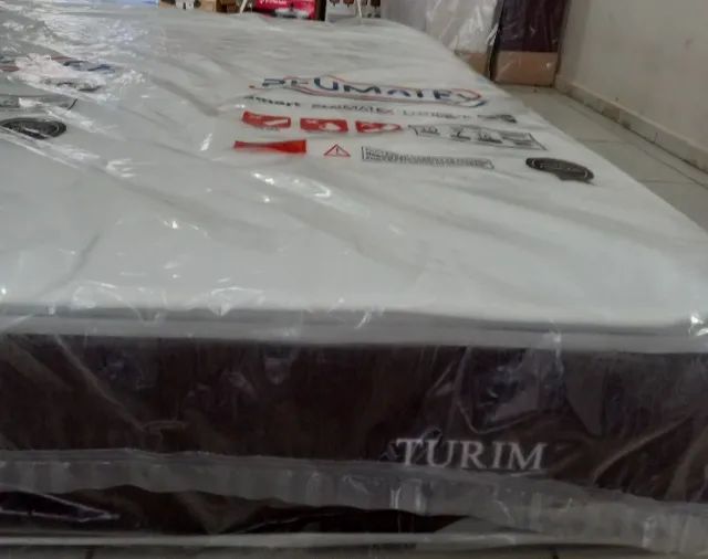 Conjunto Cama BOX - Colchão e base NOVOS- Turim Plumatex -Molas ensacadas- 1,88x1,38 - Foto 6