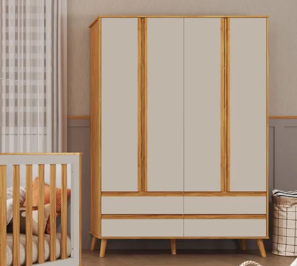 Roupeiro Theo Lisa Retro, 100% MDF - Peroba - Foto 3