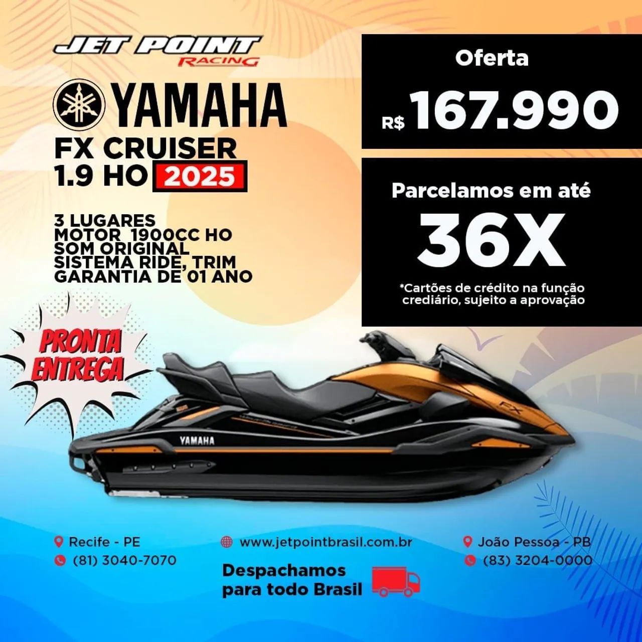 NOVO YAMAHA FX CRUISER 1.9 HO 2025, Com Som, Motor 1900cc Aspirado, TROCO/PARCELO