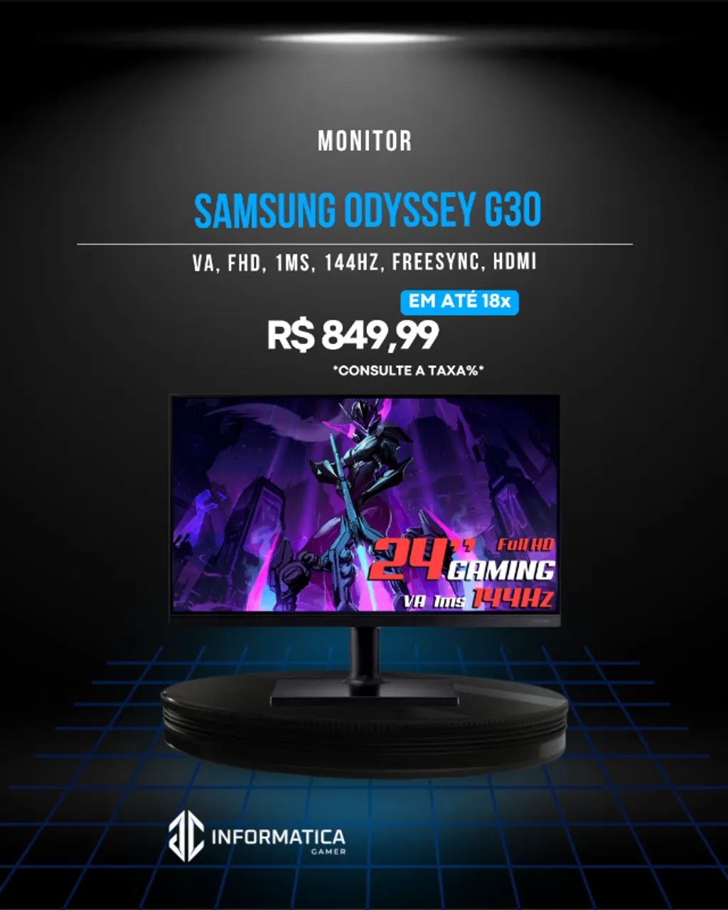 Monitor Gamer Samsung Odyssey G30, 24", Full HD, 144Hz, VA, 1ms, (JCINFORMATICA)