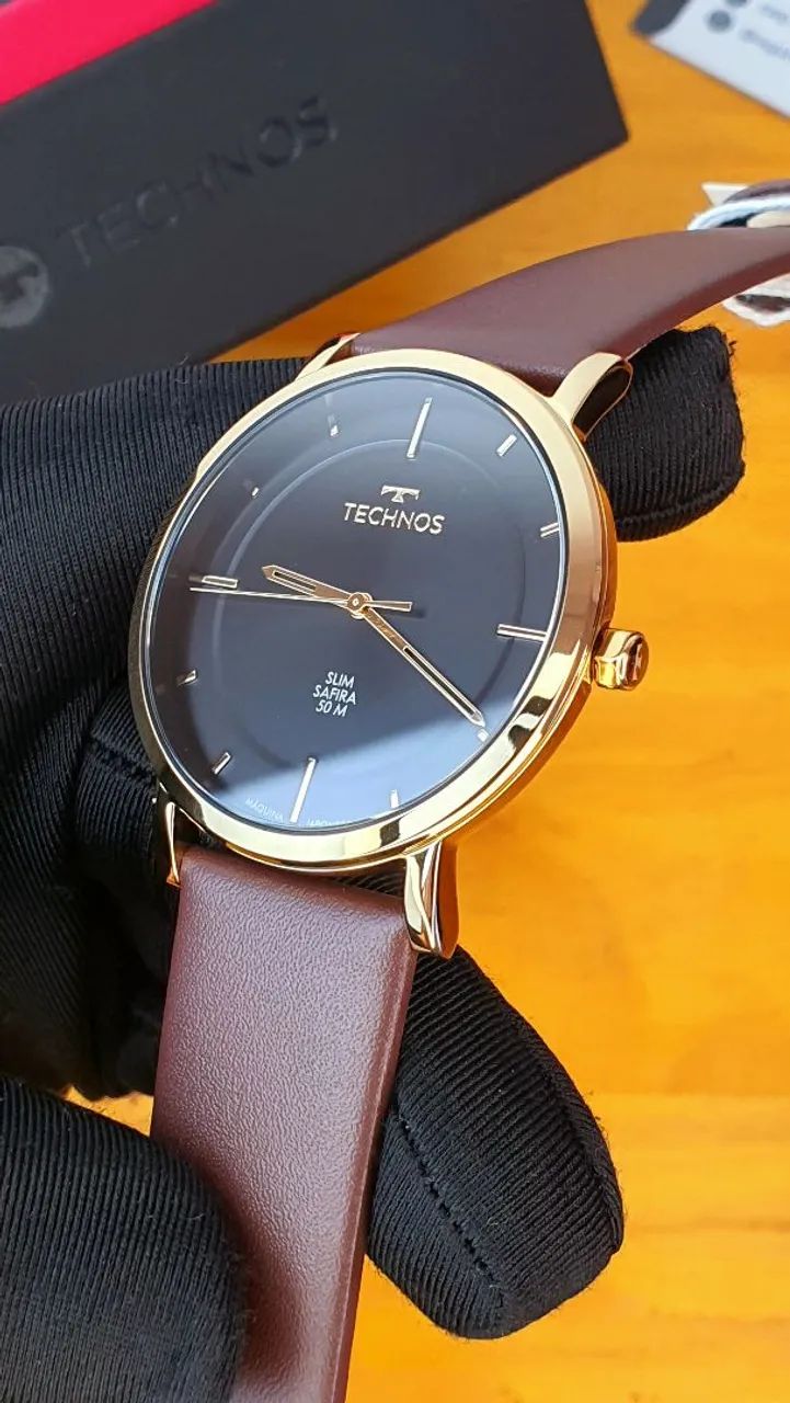 Relógio Technos Slim 42mm couro marrom  - Foto 4