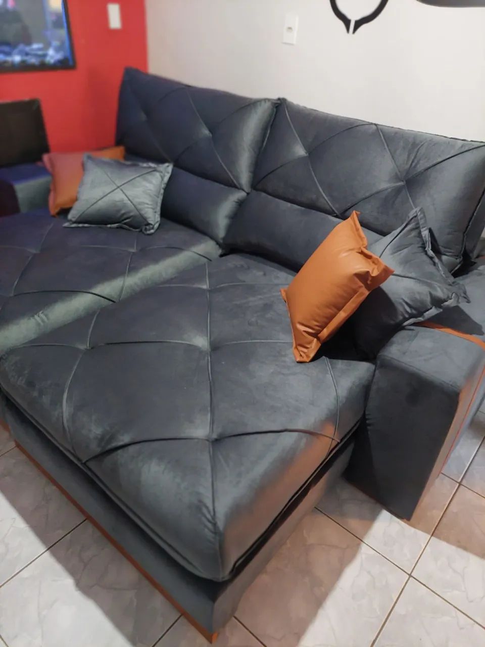 Sofá Retrátil Reclinável 4 Lugares 250cm Veludo Cinza - Foto 3