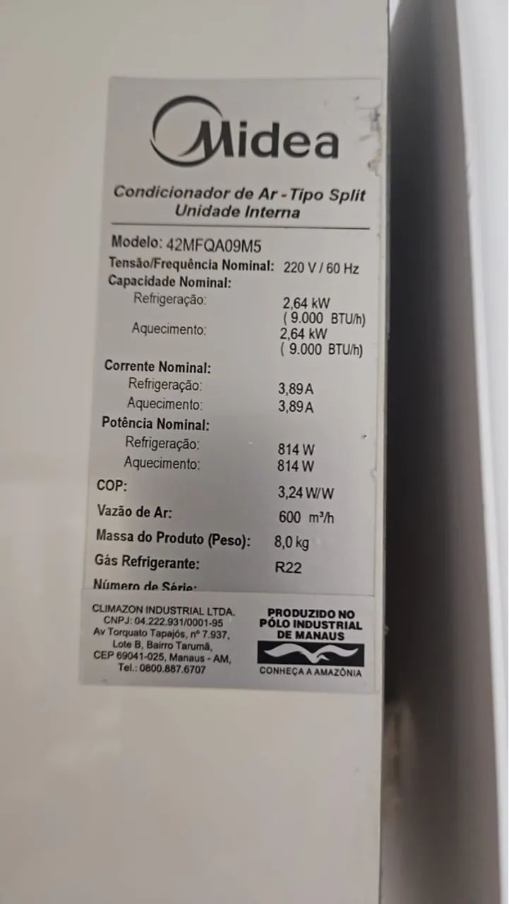 Ar condicionado 9000 Btu quente e frio Midea