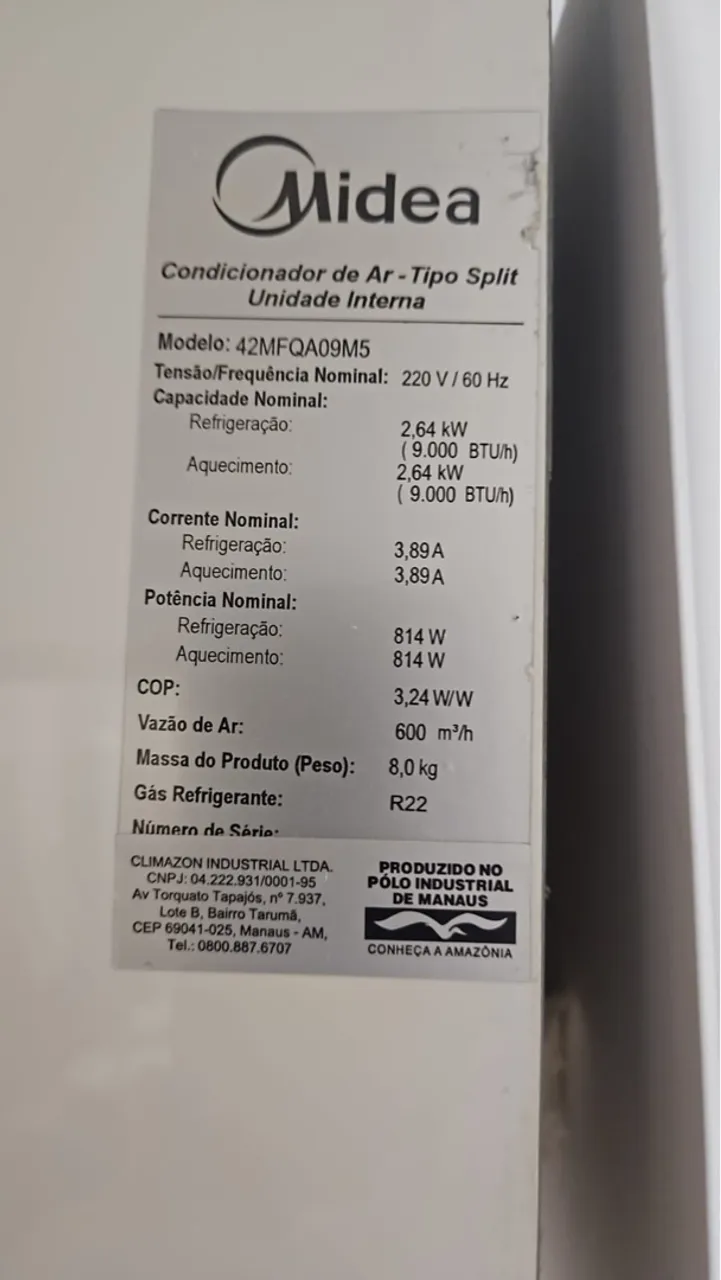 Ar condicionado 9000 Btu quente e frio Midea