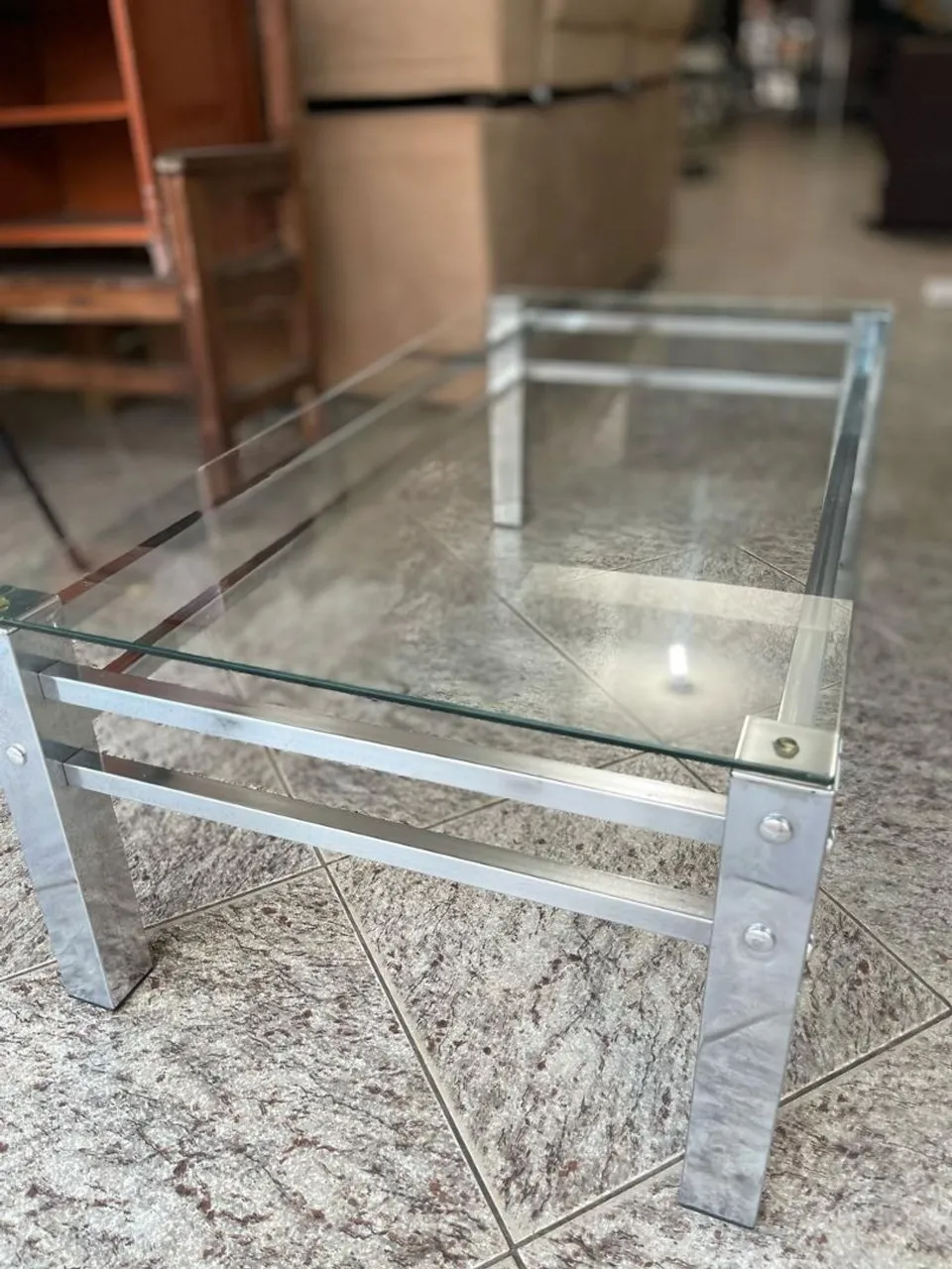 Mesa de Centro em Vidro Temperado com Base Cromada
