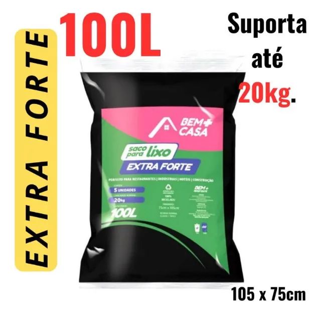 Saco De Lixo 100lt Extra Forte Super Resistente Grosso 8 Micras - 5und