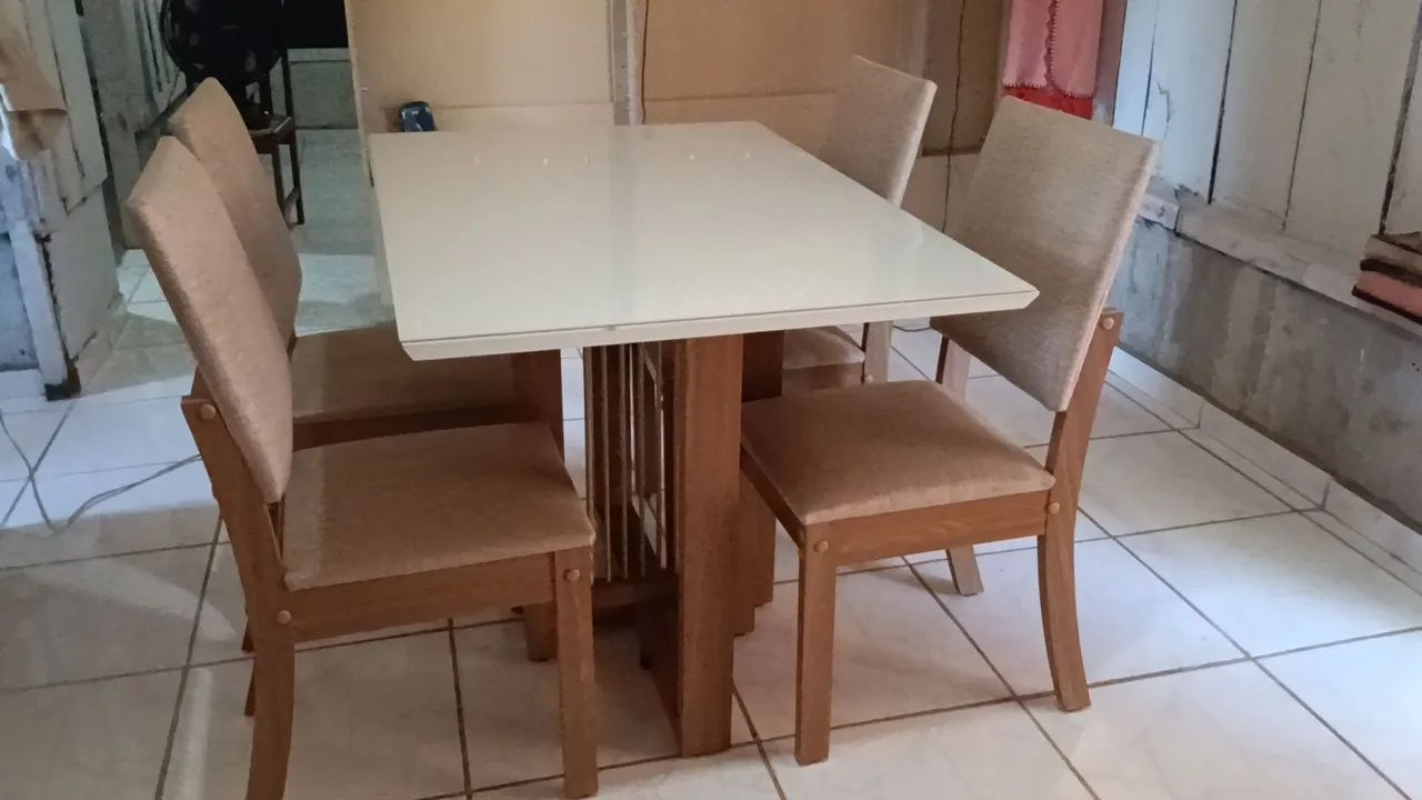 Conjunto de mesa henn Natali 1,20x,80 cor de creme 4 cadeiras