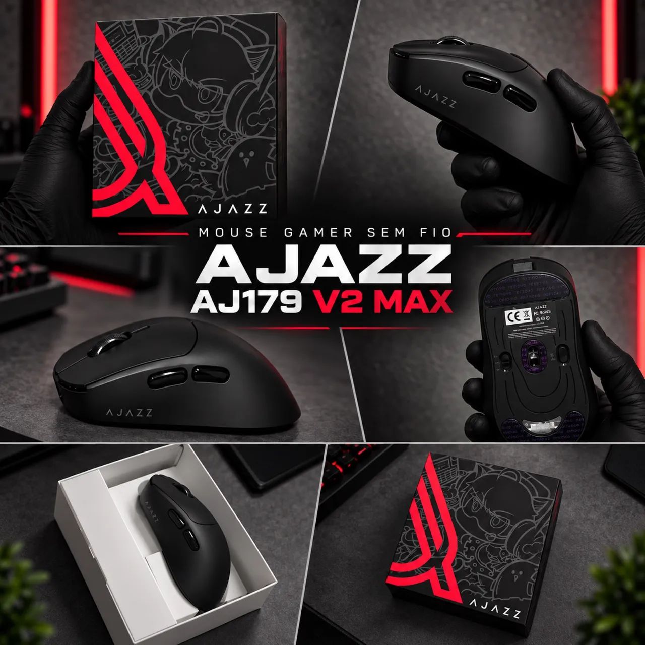 Mouse Gamer Sem Fio AJAZZ AJ179 V2 MAX