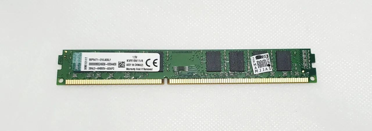 Memória RAM da Kingston DDR3 8GB 1600Mhz 1.5v Desktop PC12800 Cl11 Slim.