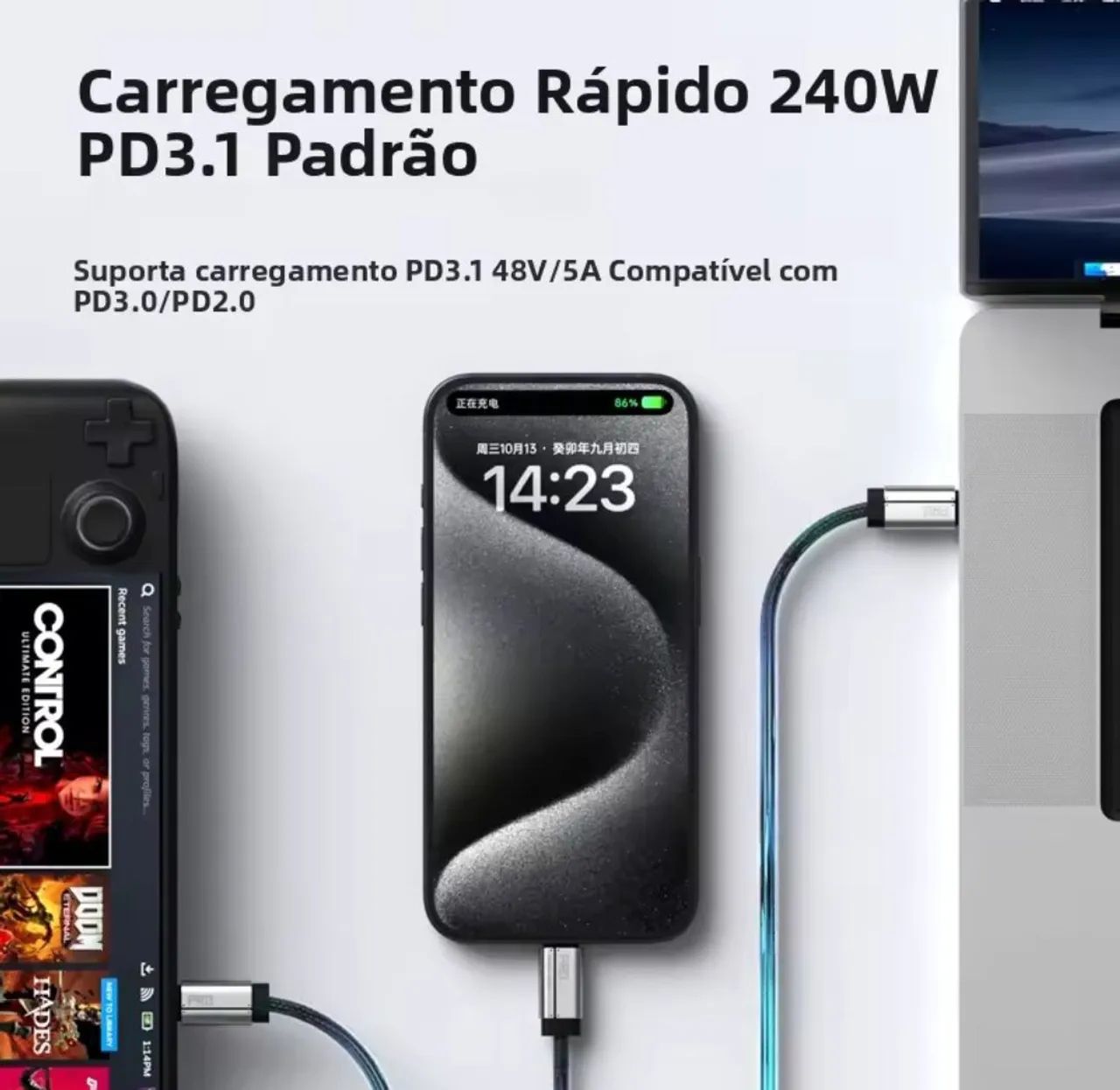 Cabo USB4 C para C Thunderbolt 20Gbps 8k 240w 1.8M - Foto 3