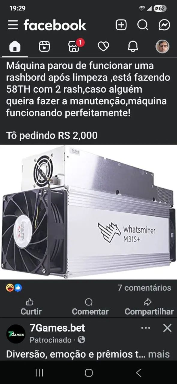 Vendo 3 whatsminer m31s 82th cada 1.500! E uma 60th 1.000 
