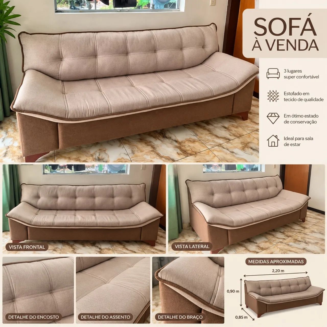 Sofá três lugares 