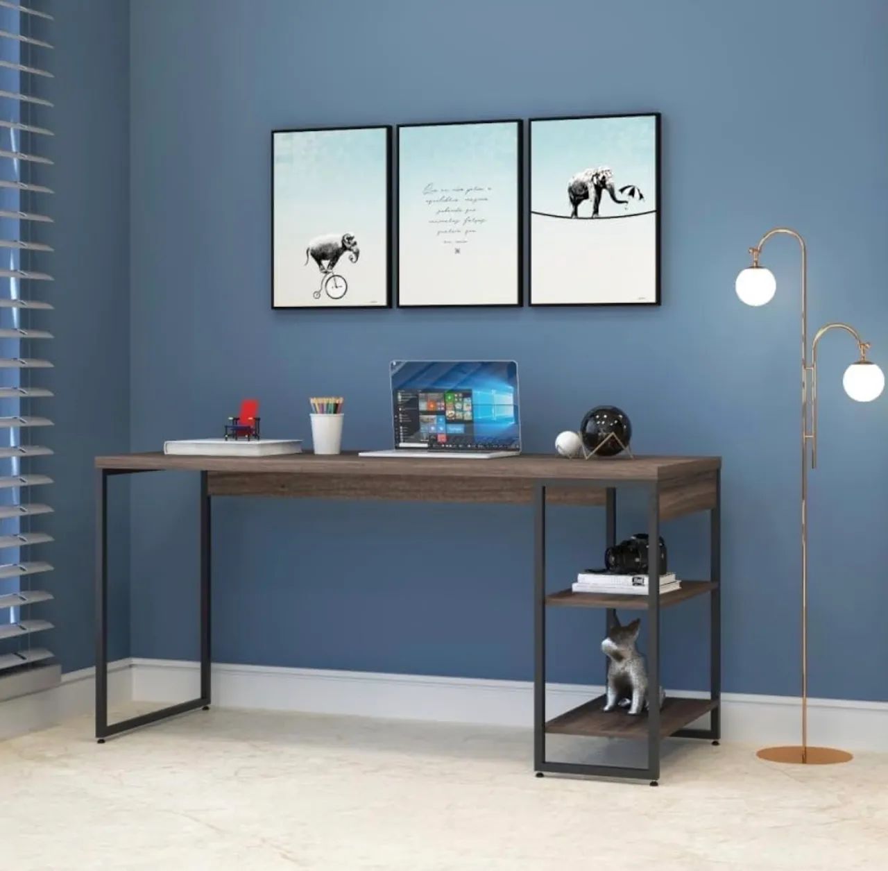 2 escrivaninhas/mesas estilo Industrial marrom preto 150cm - Foto 4
