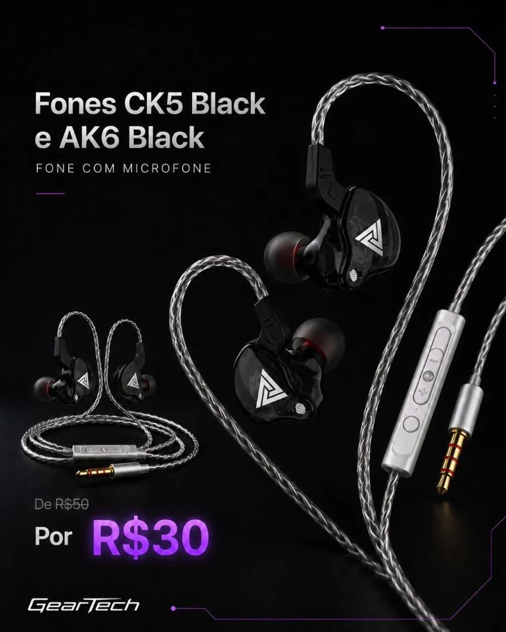 Fone de ouvido gamer KZ CK5 e AK6 com microfone