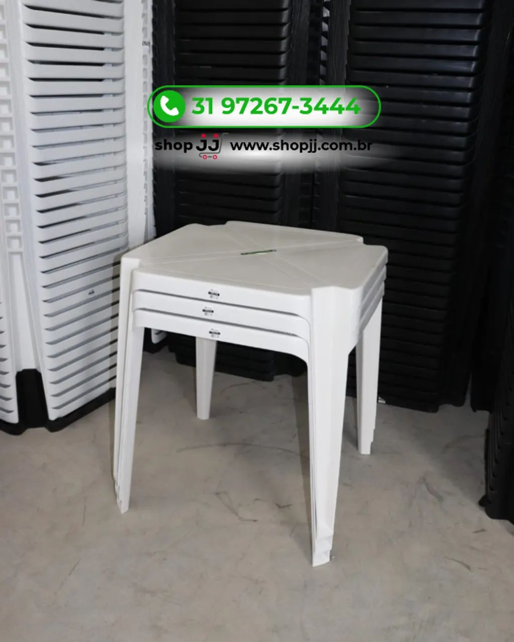 Kit com 3 mesas BRANCAS plásticas resistentes NOVAS