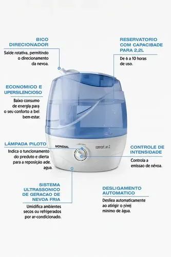 Umidificador de ar mondial Comfort Air 2 2,2litros até 10h de uso - Foto 2