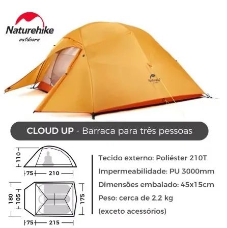 Barraca Naturehike Cloud Up 3 (NOVA) - Foto 3