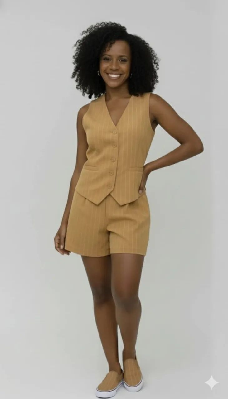 conjunto linho alfaiataria colete forrado e short - Foto 2