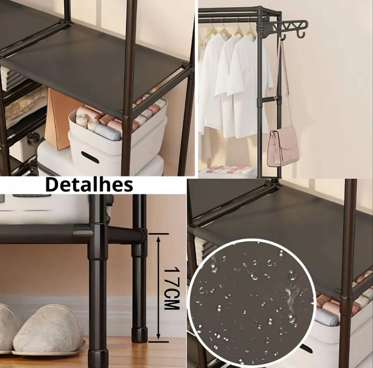 Arara de Roupas Grande Mini Closet 160cm com Prateleiras - Nova - Foto 4