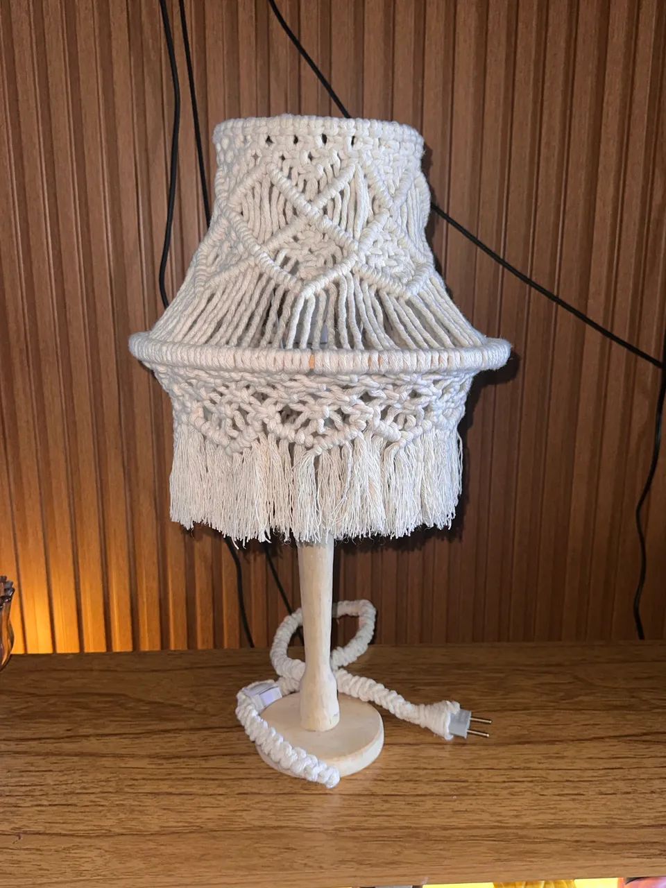 Abajur em macrame - Base Madeira  - Foto 6