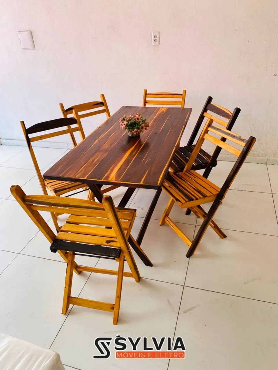 CONJUNTO 70x1,40 dobrável retangular envernizado  - Foto 3