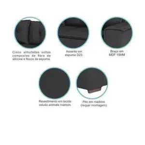 Sofá 2 e 3 Lugares Barcelona Preto Frete Grátis - Foto 3