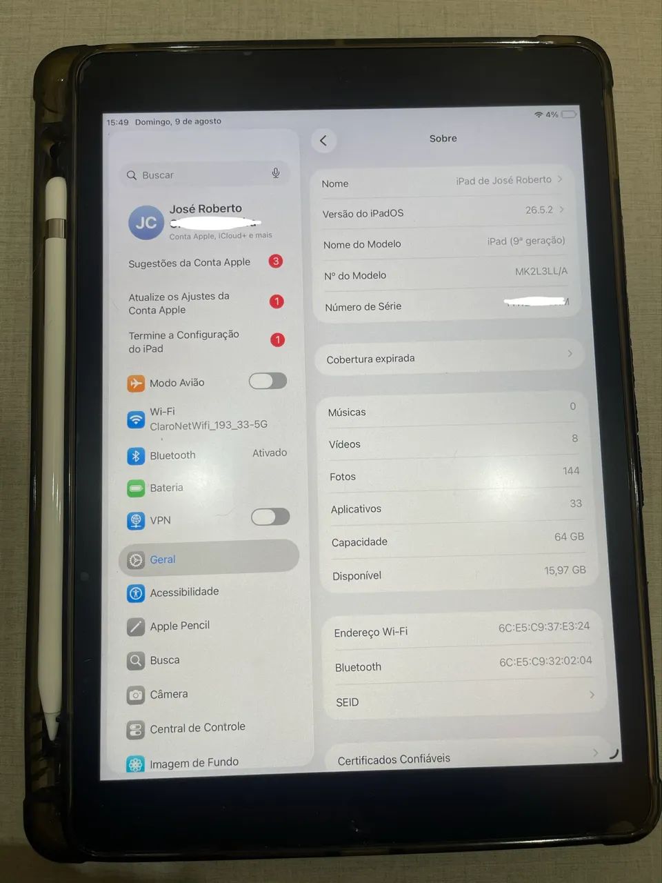 iPad 9 + Apple Pencil 1ª Geração 