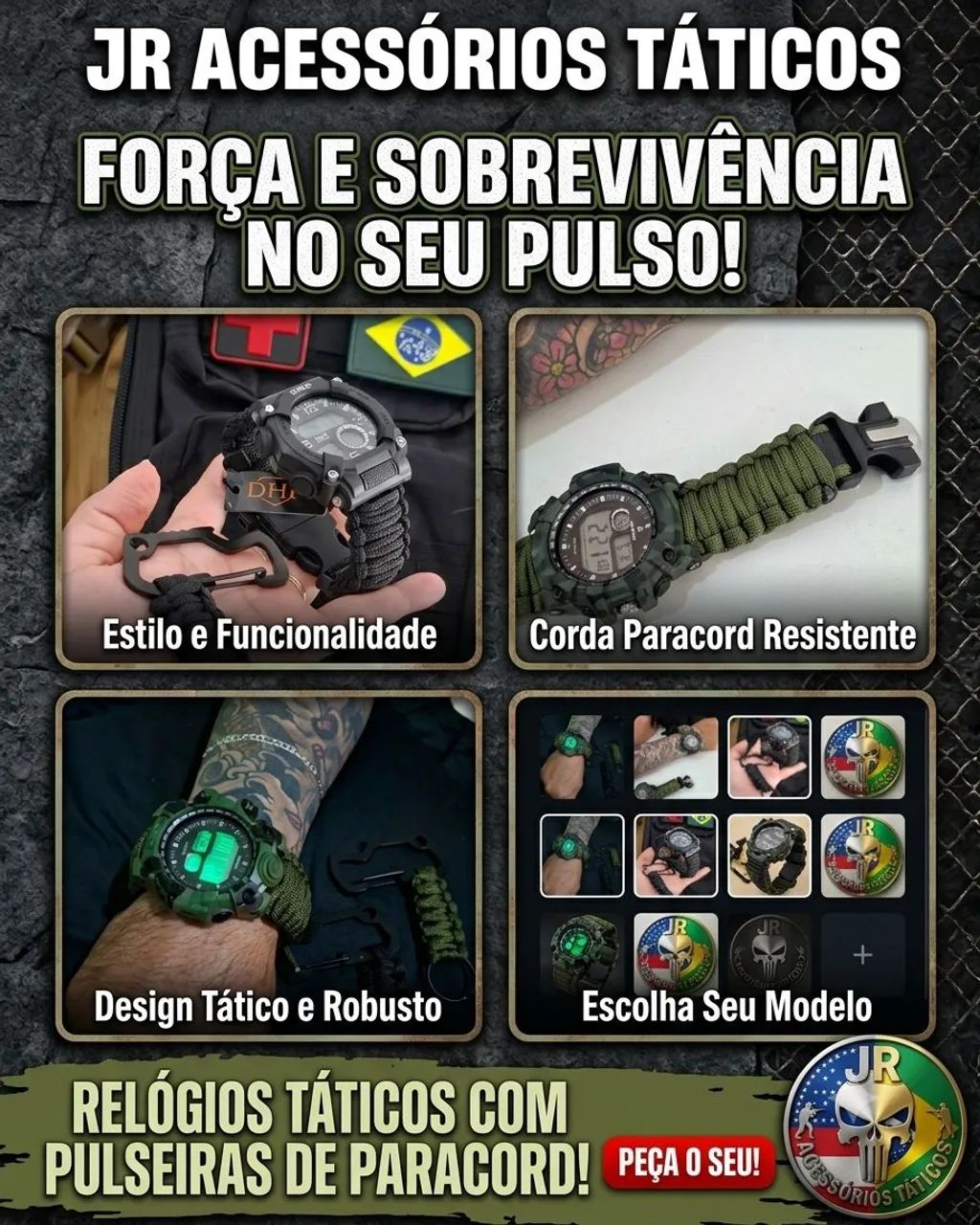 Relógio tático com PULSEIRA PARACORD  - Foto 5