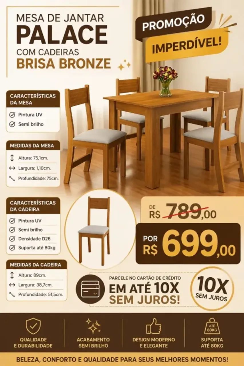 Mesa de jantar com 4 lugares
