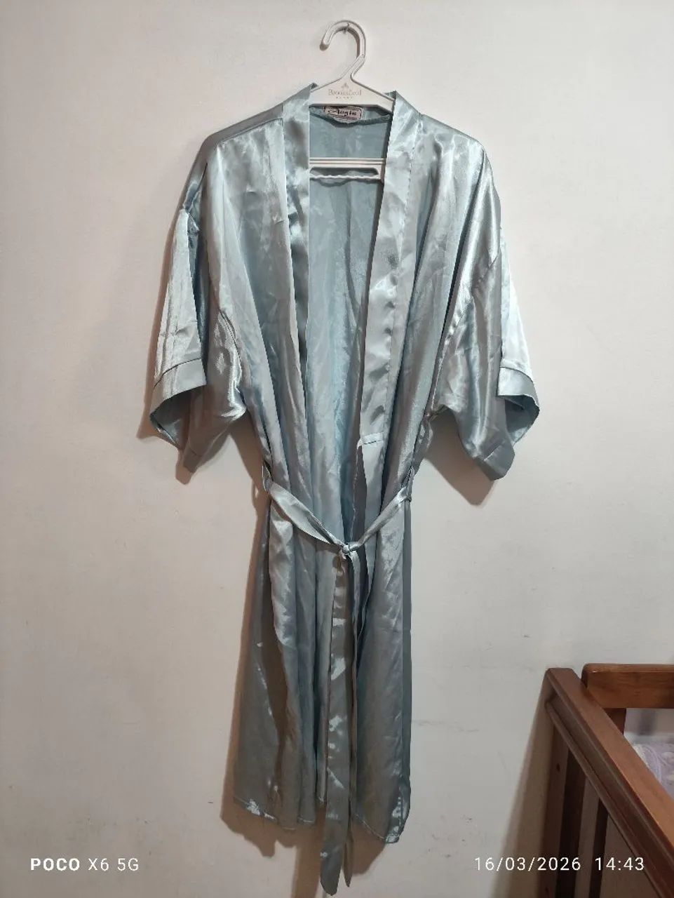 Robe roupão de cetim azul feminino 