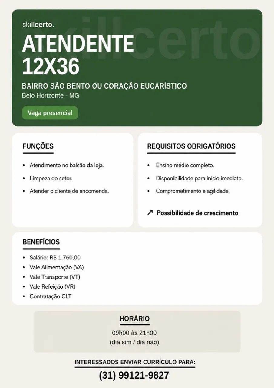  Atendente 12x36