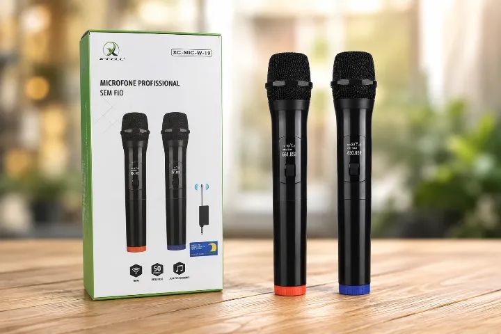 Kit com 2 Microfones Sem Fio Profissional Preto - X-Cell