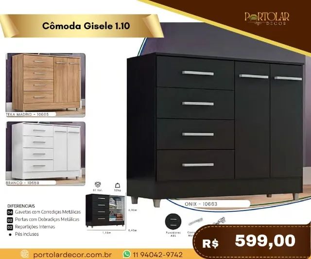 Cômoda Gisele 1.10, a pronta entrega 