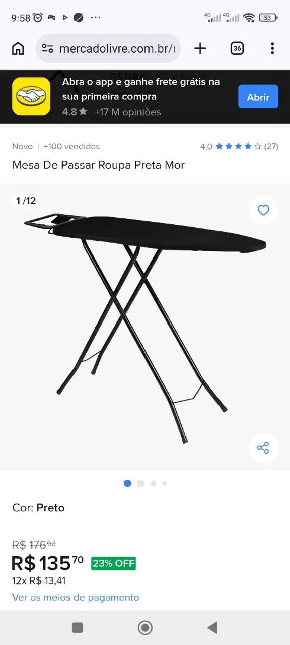 Mesa de passar roupas preta mor 