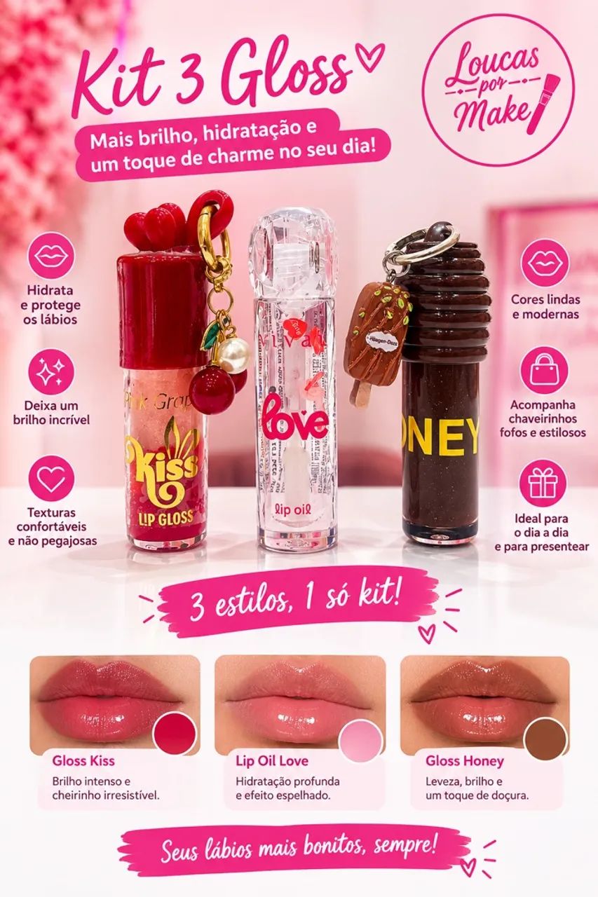 Kit com 3 Gloss chaveirinhos - Foto 5