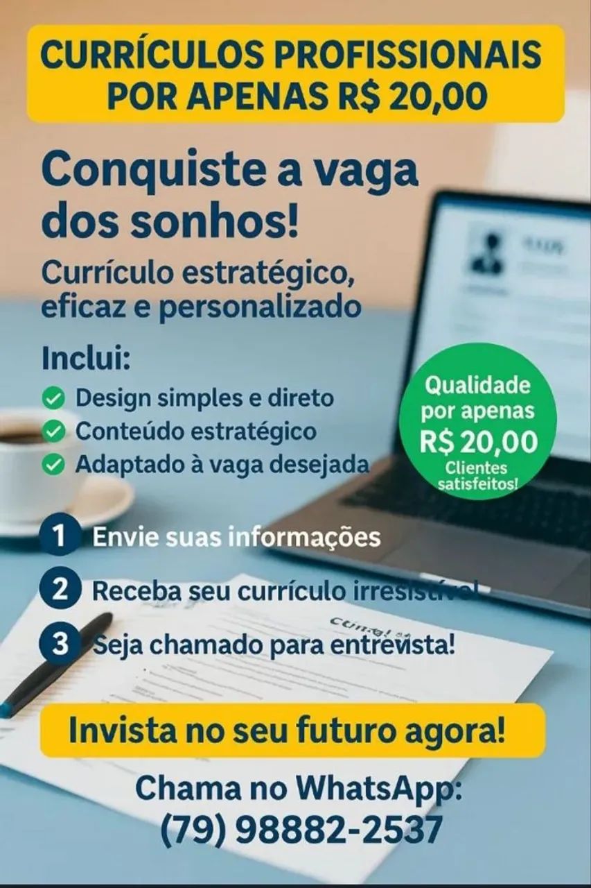 CURRÍCULOS PROFISSIONAIS POR APENAS R$ 20,00!! 