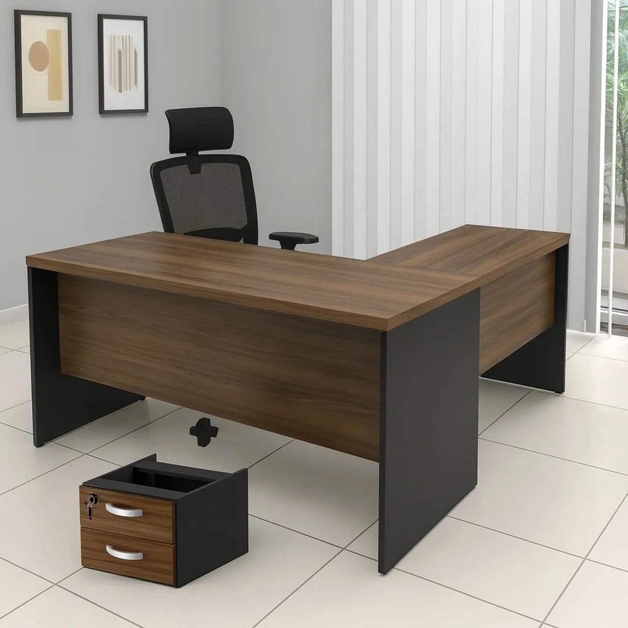 Conjunto MESA E CADEIRA PARA ESCRITORIO COM Gavetas LOJA IKONMIXOFFICE 