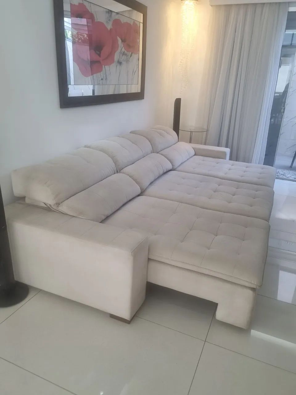 Sofá Retrátil e Reclinável com Molas Ensacadas Cama inBox Master 3,22m Tecido Suede Bege - Foto 4