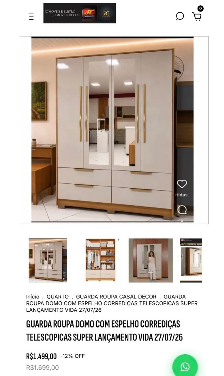 GUARDA ROUPA DOMO COM ESPELHO